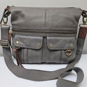Fossil Morgan‎ Crossbody Purse Shoulder Bag Grey Leather Tote